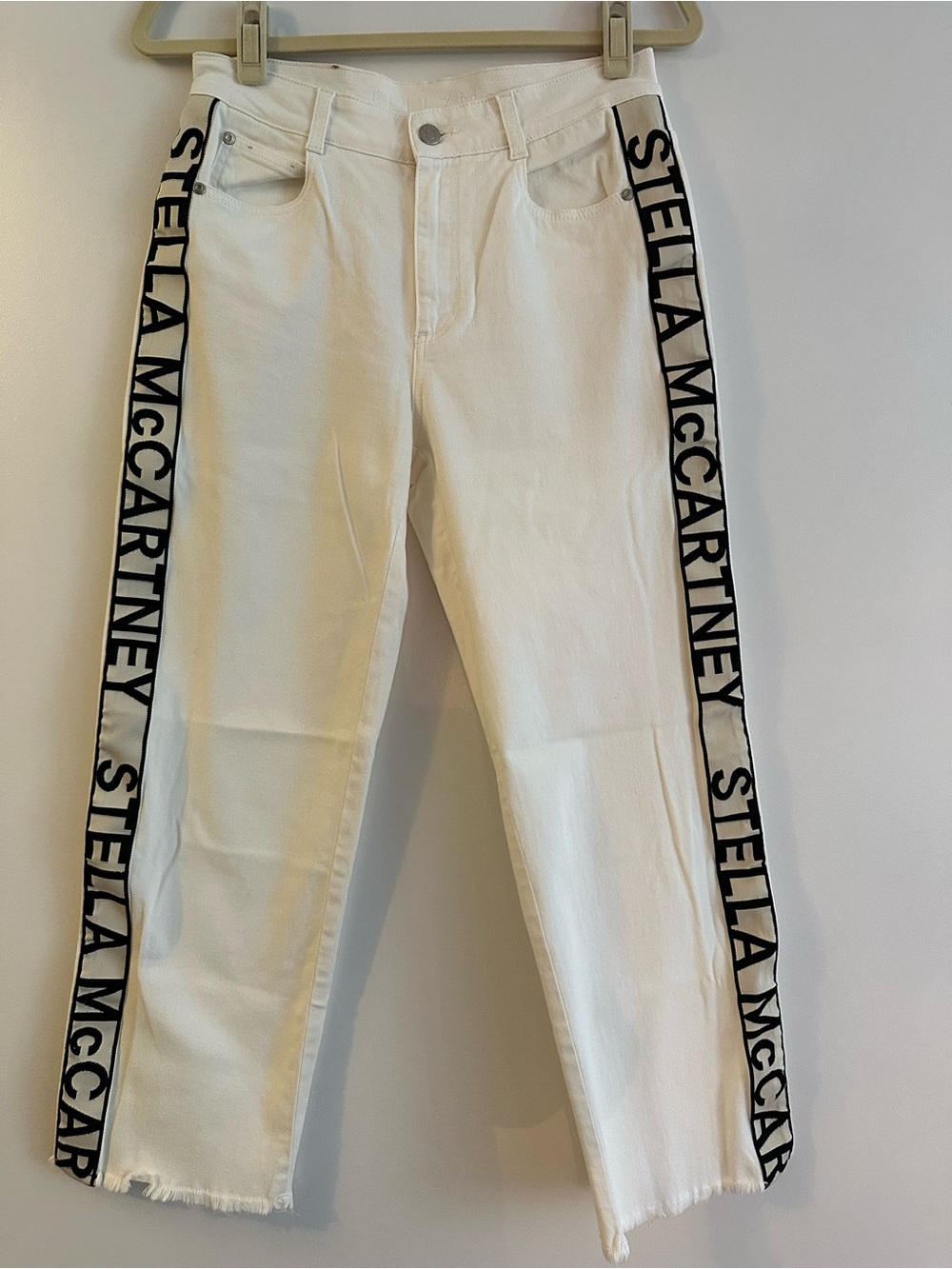 Stella McCartney White Jeans with Black Logo Tape